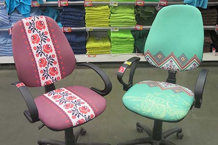 Two office chairs with Ukrainian embroidery.