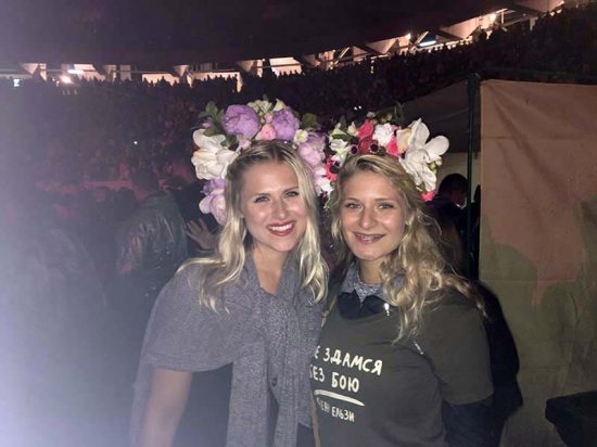 Two young women at a music festival.